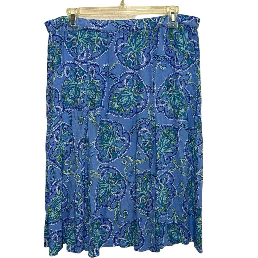 Jaclyn Smith Blue Paisley Knee Length Skirt Women’s Large Flowy Pull On